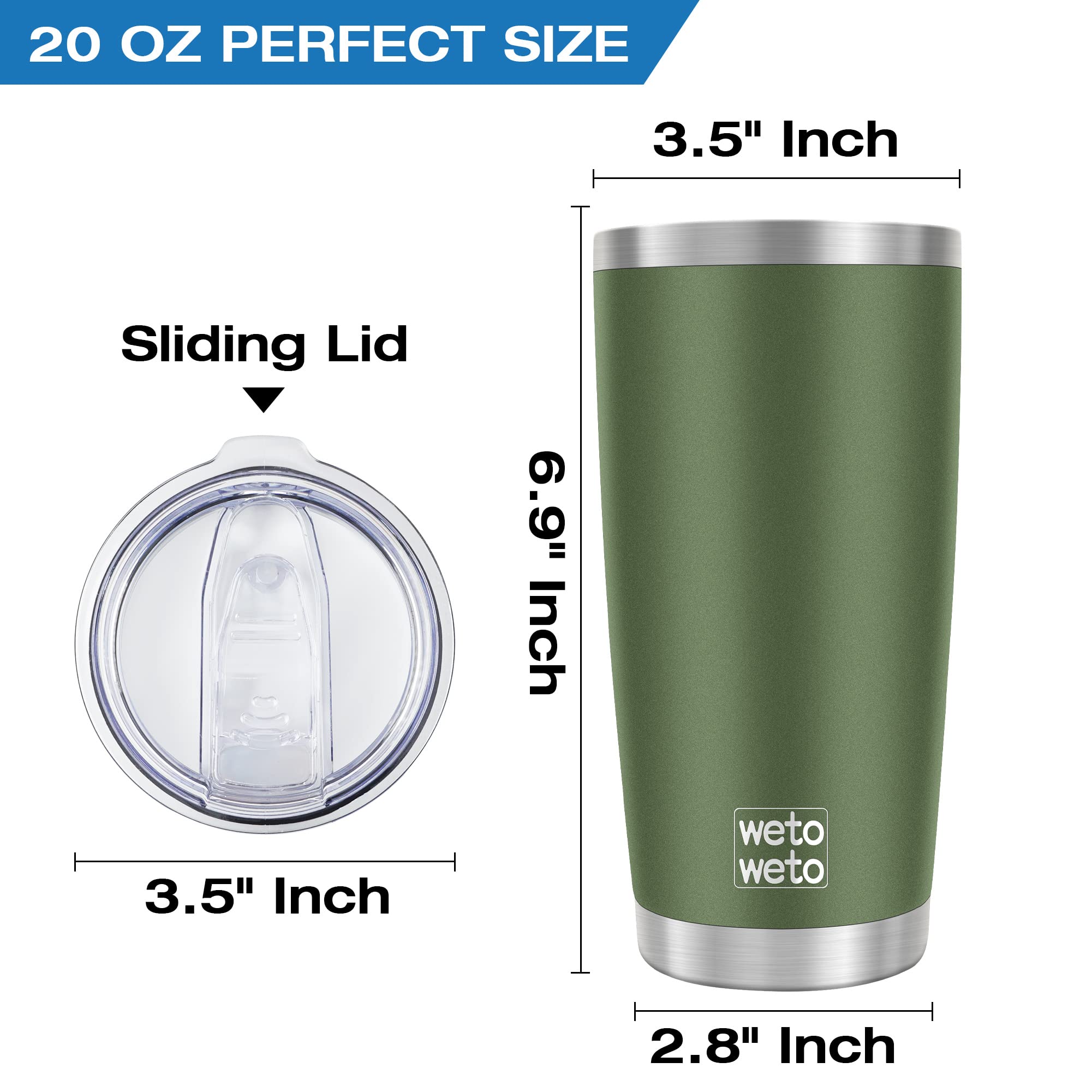 Wetoweto 20oz tumbler grip highlights sweat-proof, comfortable hold.