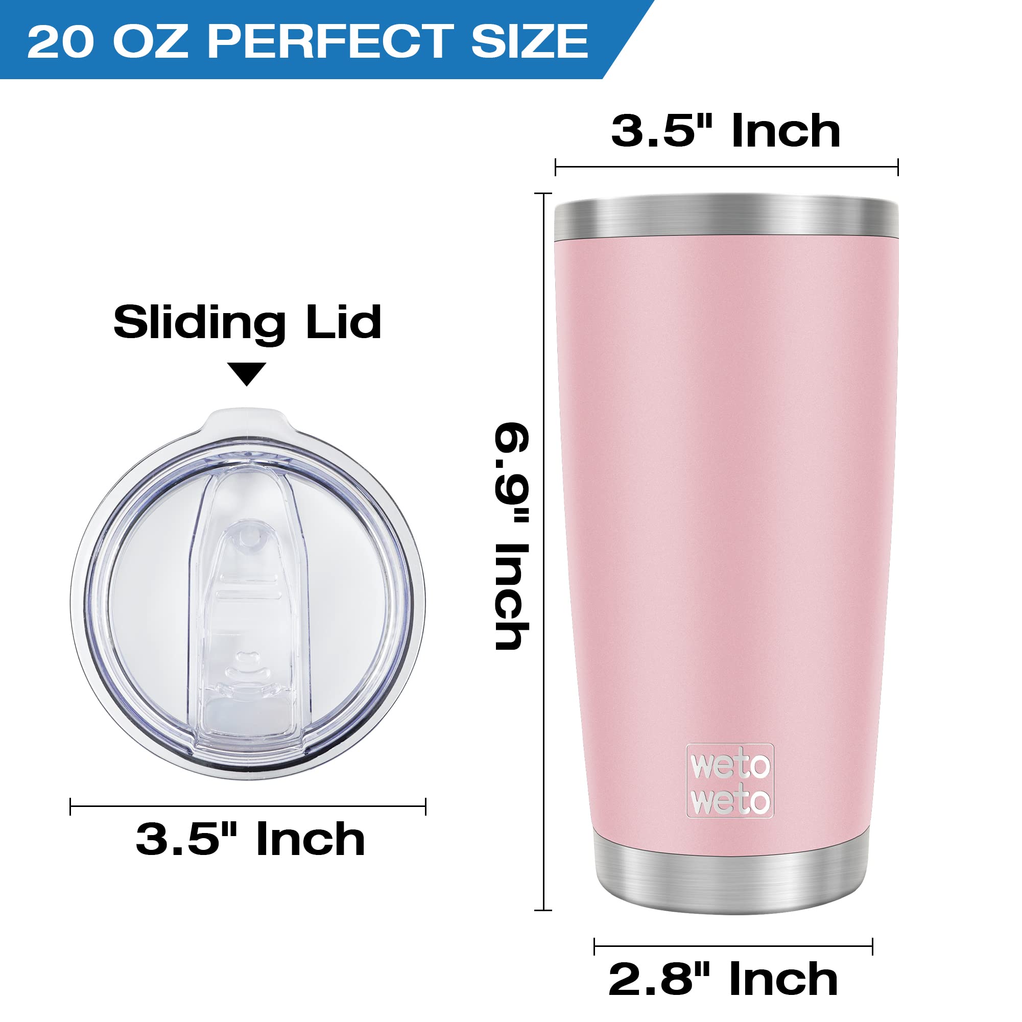 WETOWETO 20oz tumbler interior polished demonstrates easy cleaning.