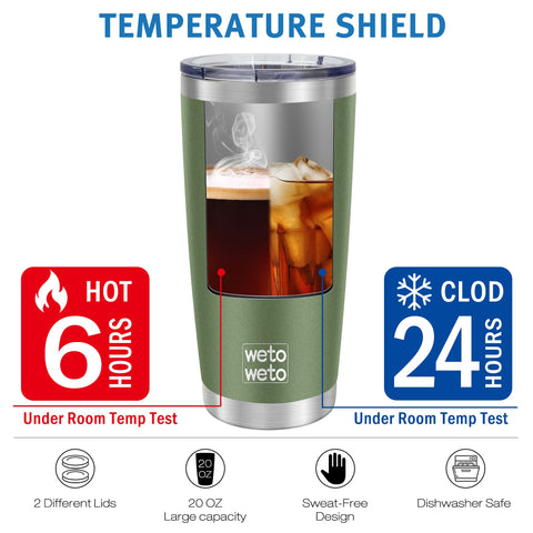 Wetoweto army green tumbler design emphasizes durable stainless steel and outdoor-ready style.
