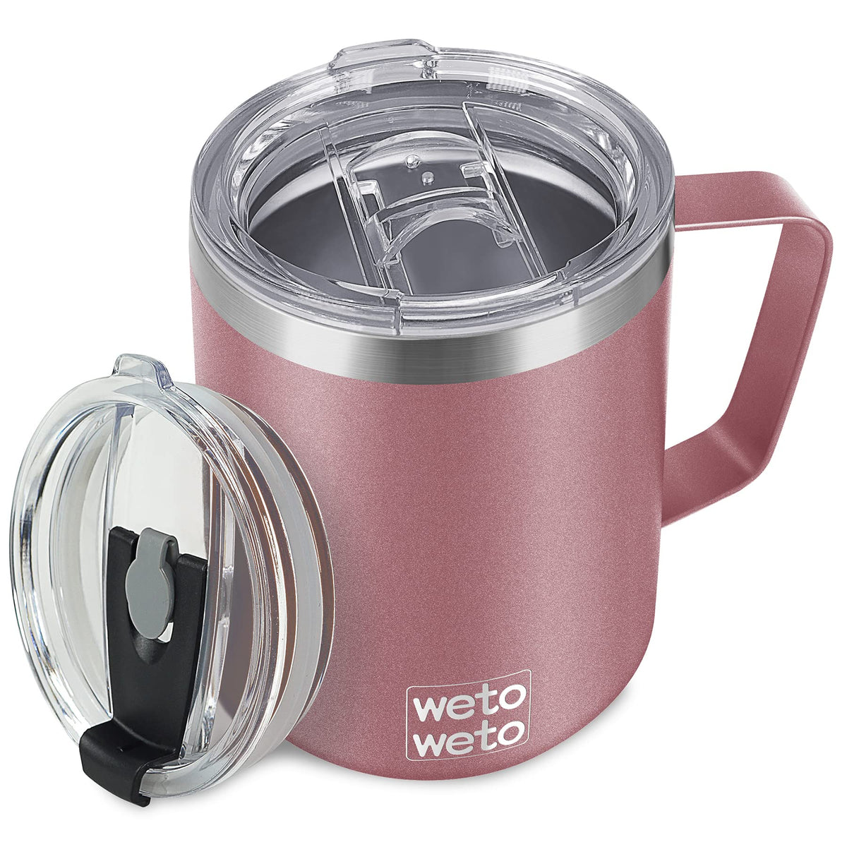 WETOWETO coffee mug with handle in rose gold, easy to grip during morning commute.