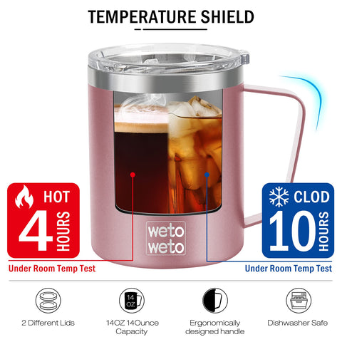 WETOWETO double-wall mug shows premium finish and durable stainless steel; sweat-free.