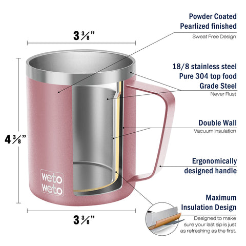 WETOWETO insulated coffee mug rose gold keeps drinks hot or cold for hours.