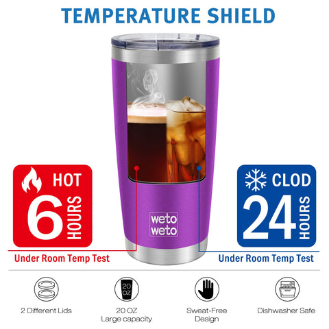 Leak-proof lid and sweat-proof exterior keep hands dry and cups secure.