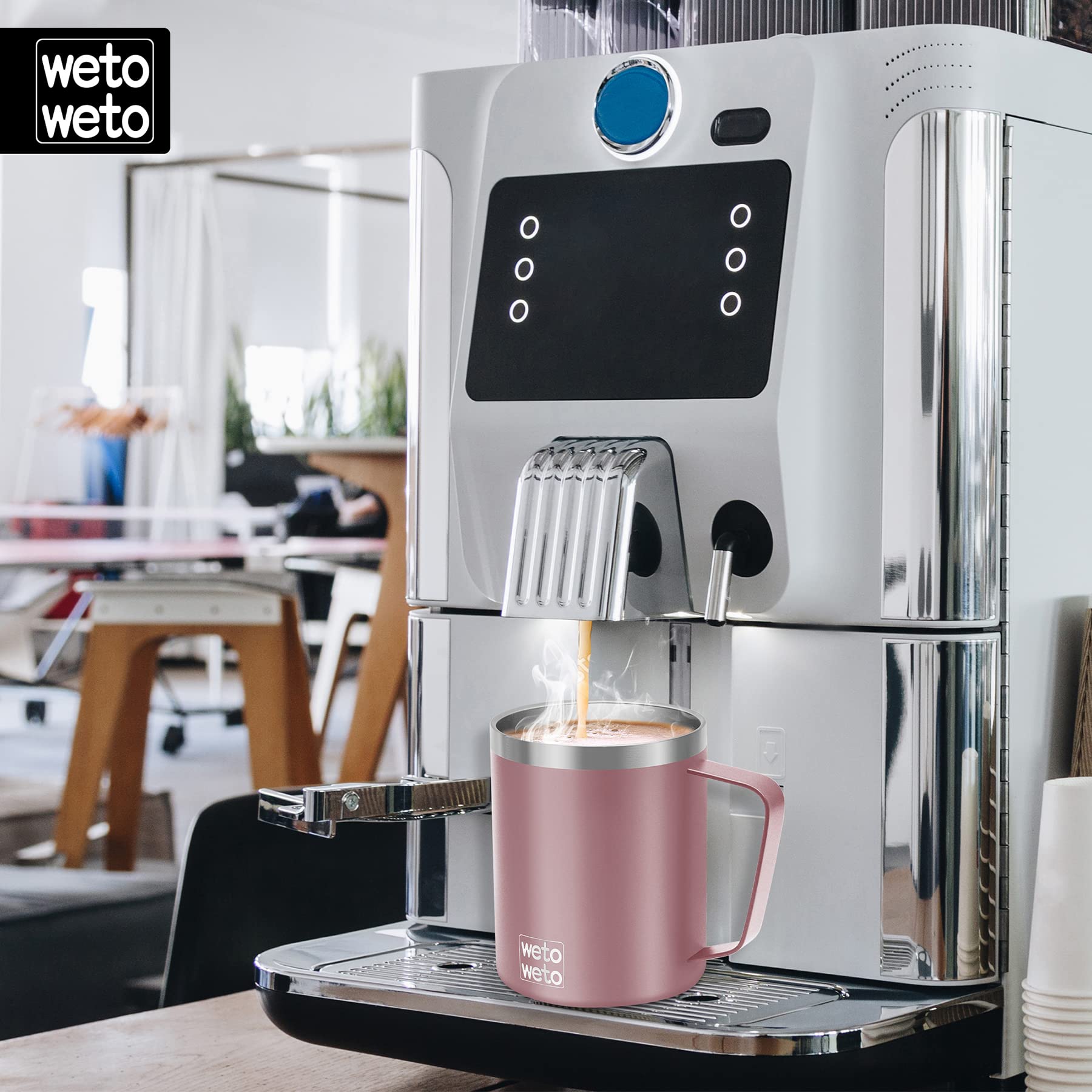 WETOWETO mug with two lids, sliding and flip, rose gold for flexible usage.