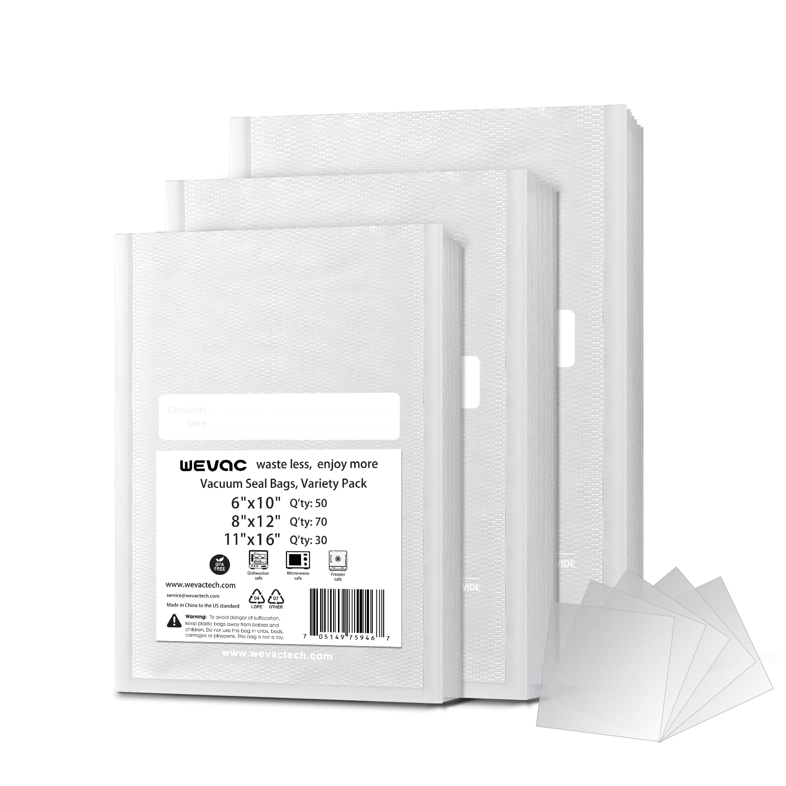 Wevac 6x10 pint bags for precise portions and freezer storage.