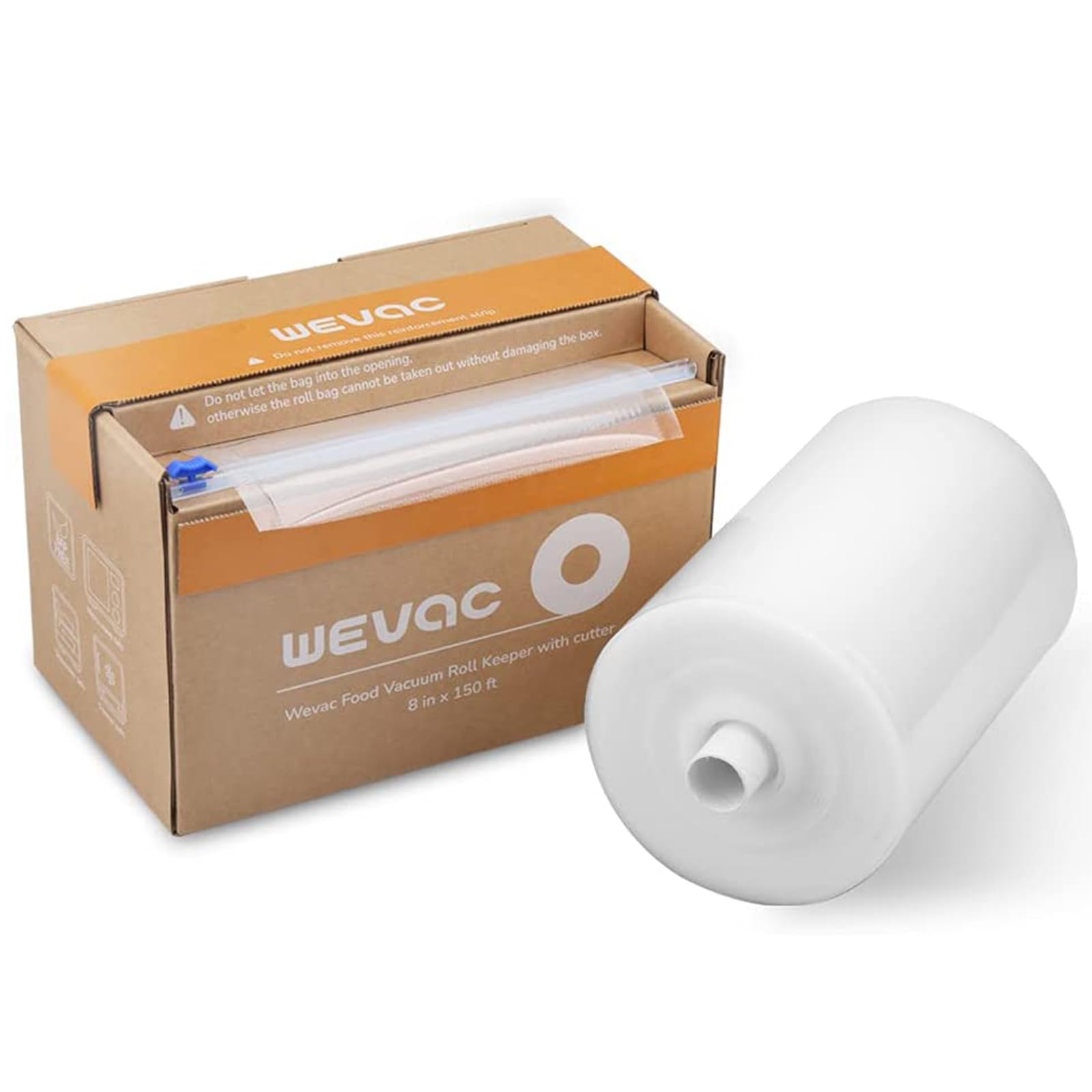 Wevac 8in x 150ft roll with cutter box for precise cuts.