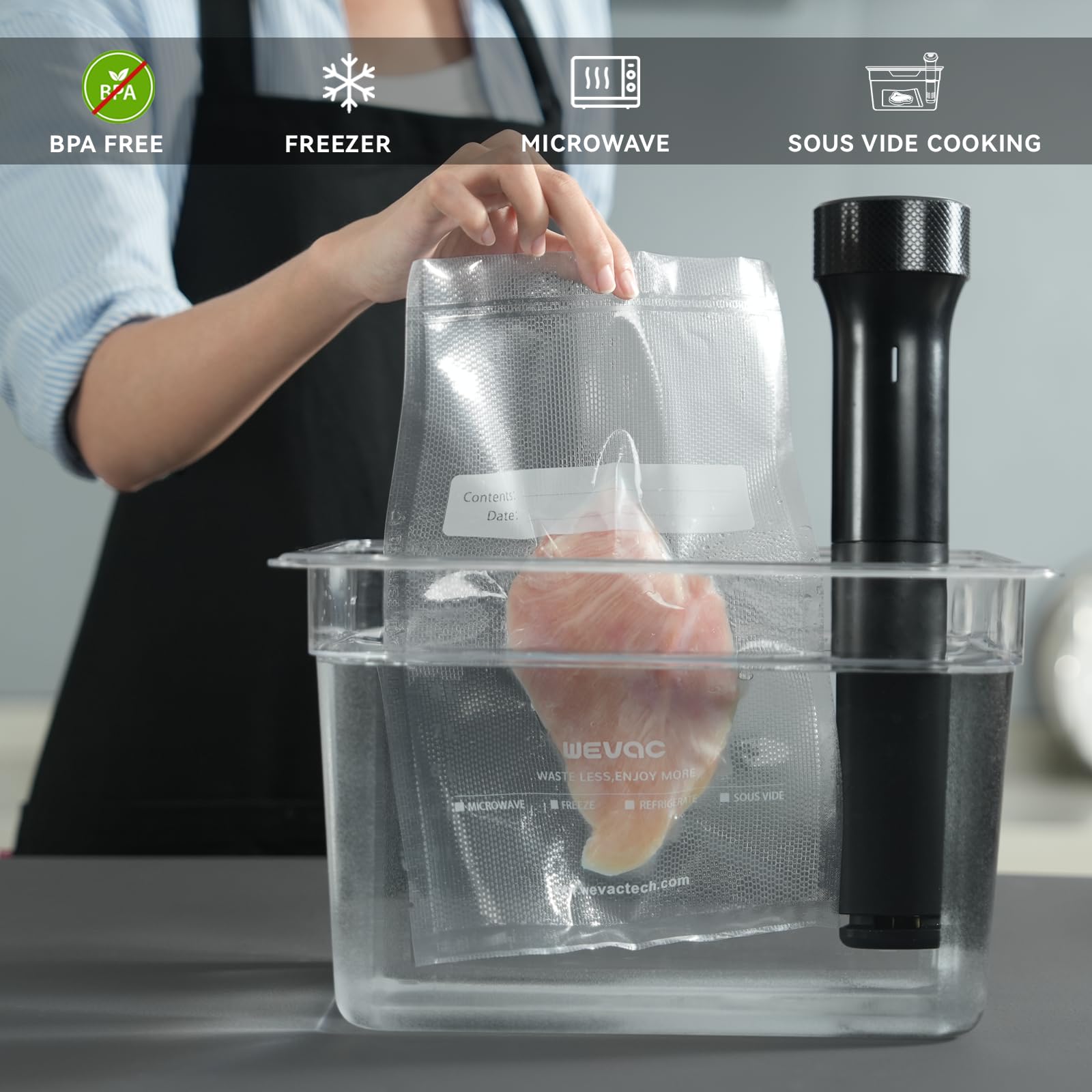 Wevac bone guard pieces protect seals when sealing sharp foods.