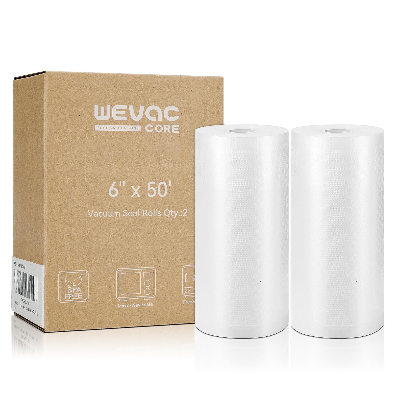 Wevac vacuum sealer bags 6x50 front view, built for long-lasting freshness.