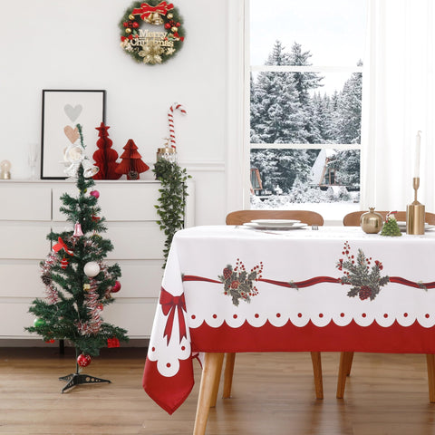 Wewoch Christmas tablecloth with ribbon design for festive dining.