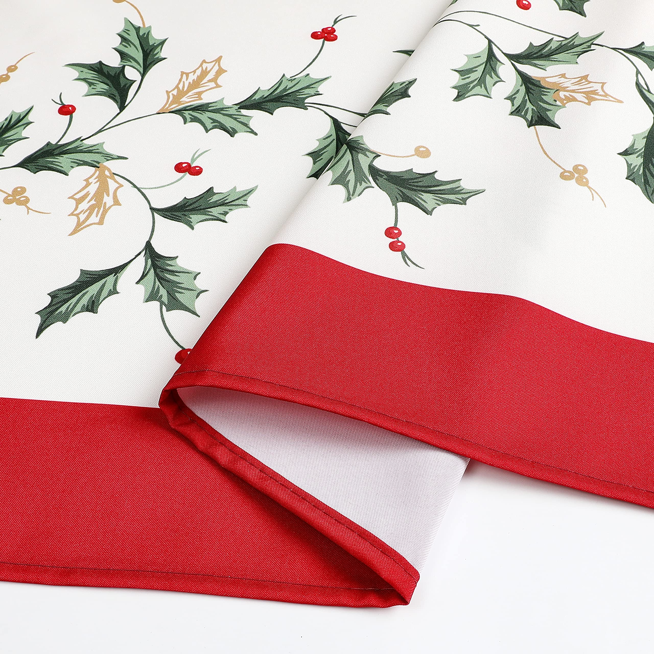 Wewoch polyester tablecloth close-up shows water-resistant durability for easy-clean holiday meals.