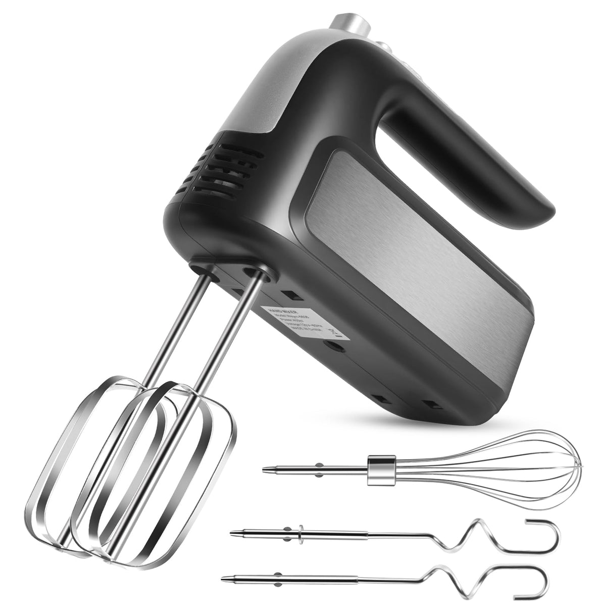 Wewymewo hand mixer front view with attachments for versatile baking