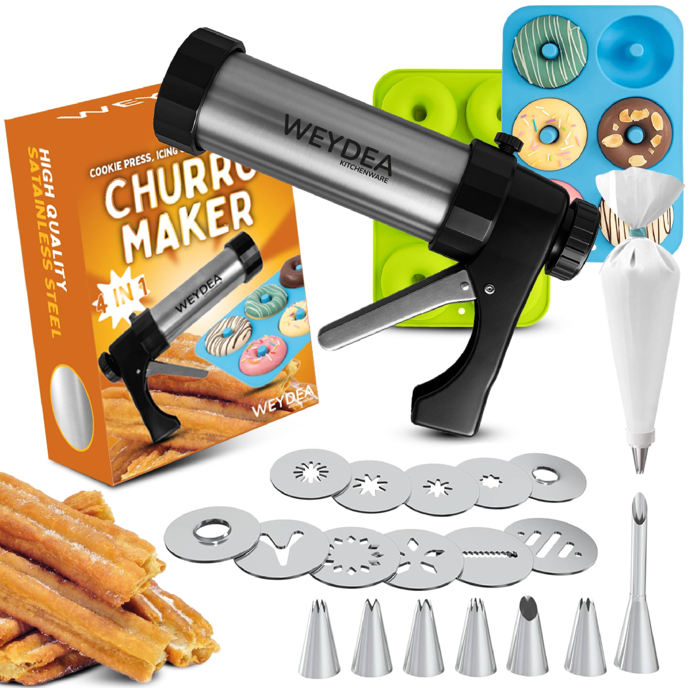 WEYDEA churro maker in stylish compact design for countertop use.