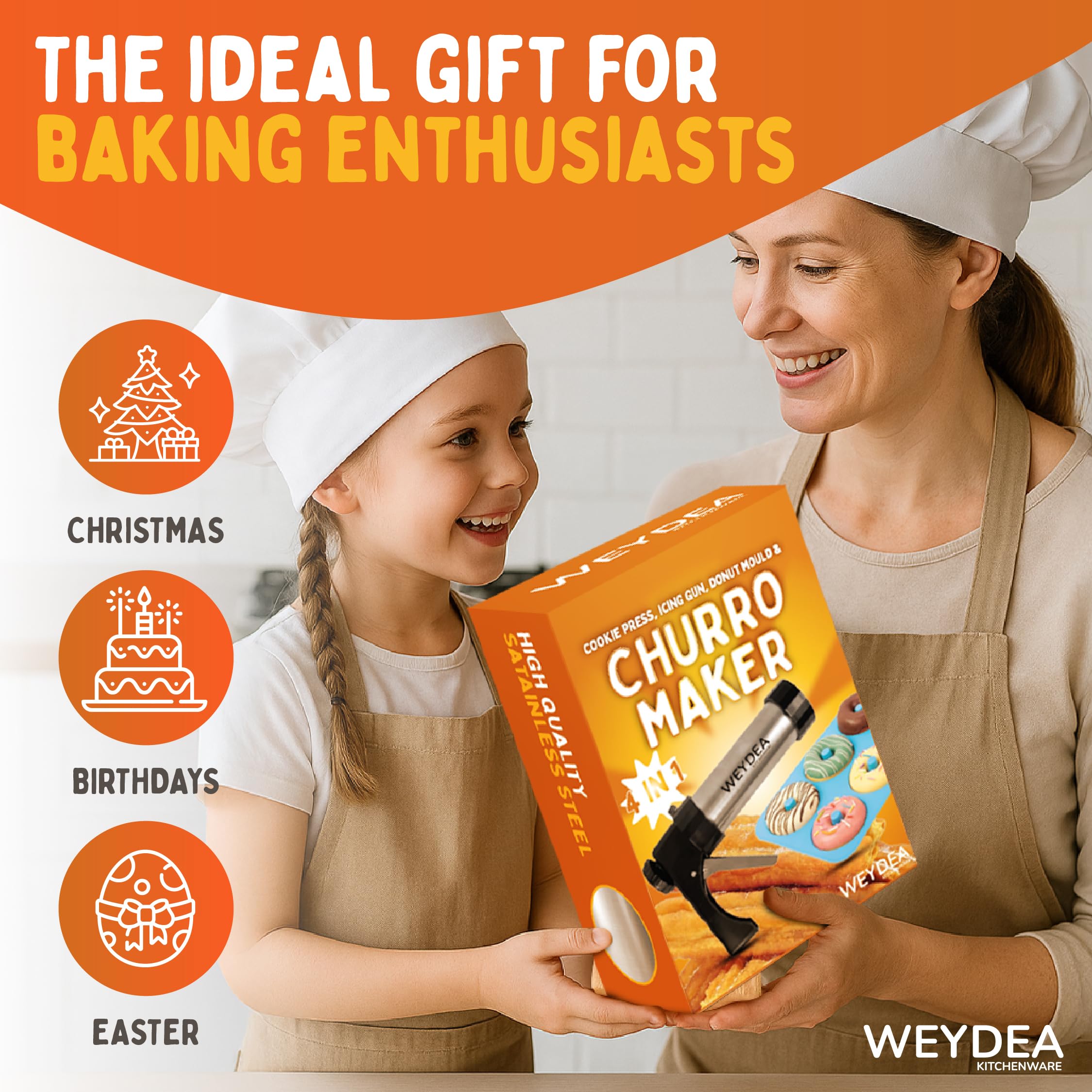 WEYDEA piping kit with all attachments for versatile desserts.