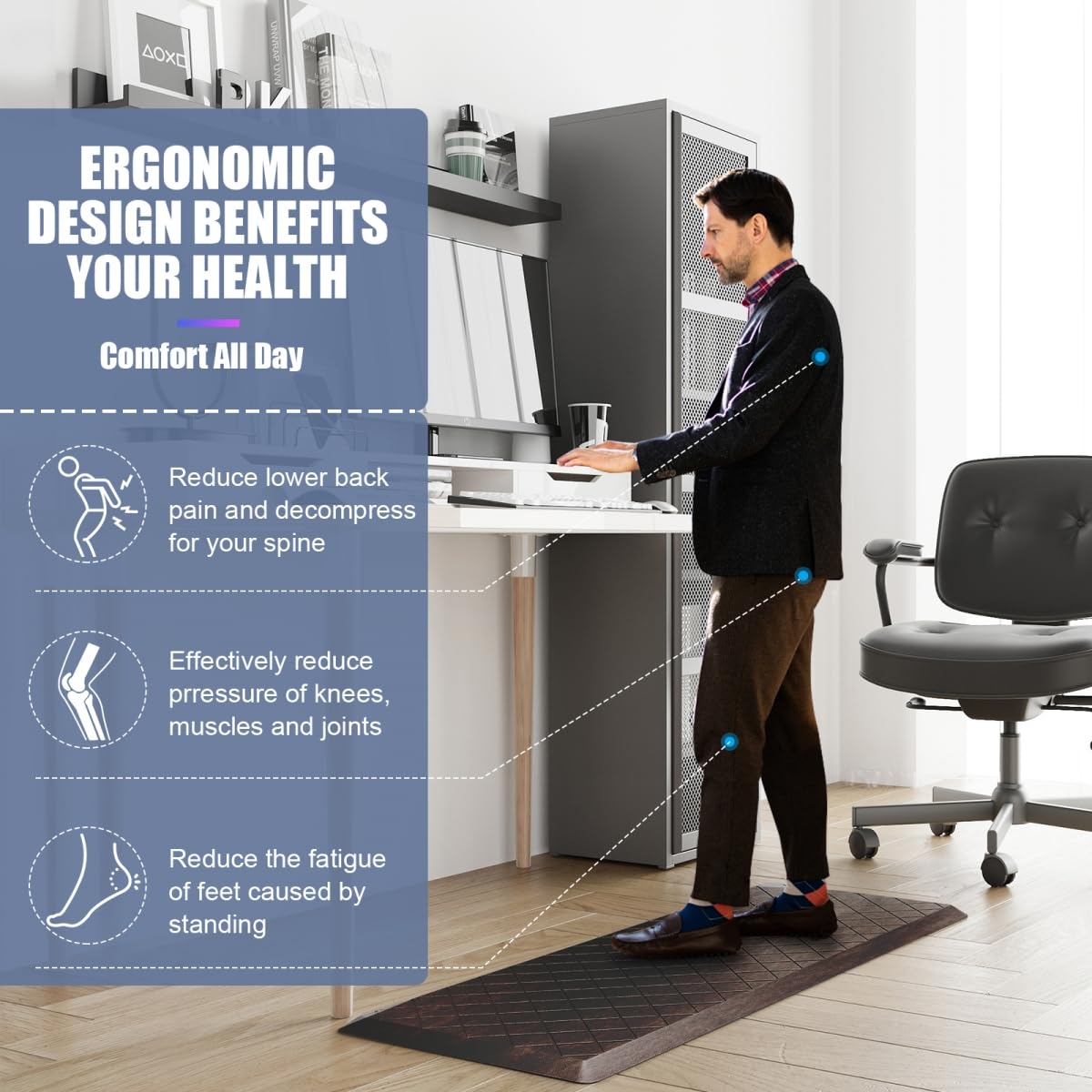 WEZVIX foam-core mat cushions feet during extended tasks.
