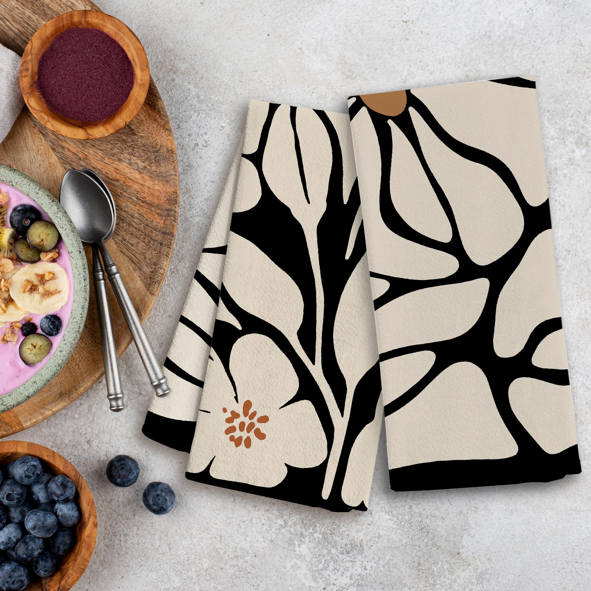 WFSM black floral hand towel, soft and comfortable for hands