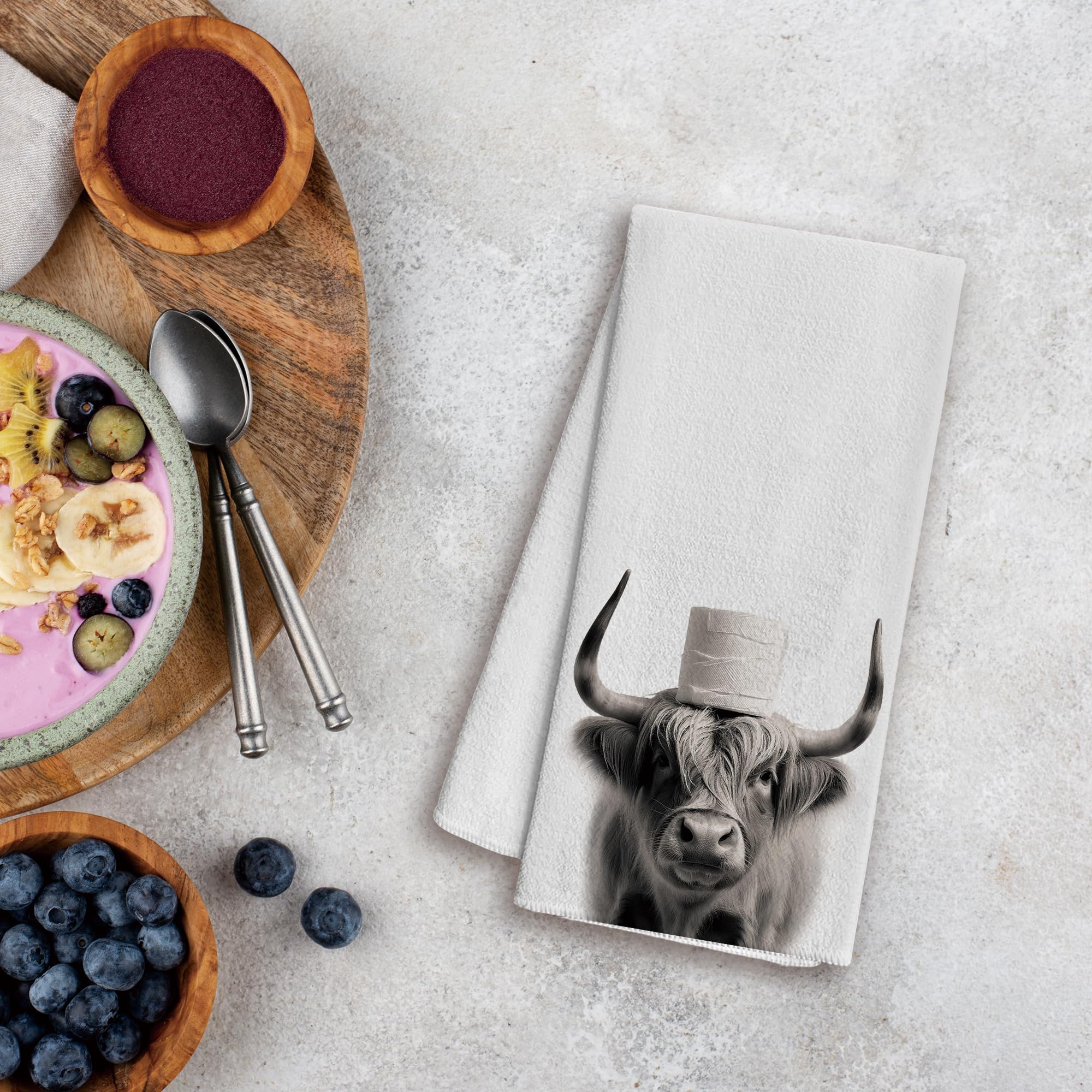WFSM cow hand towel display shows gift-ready bathroom decor