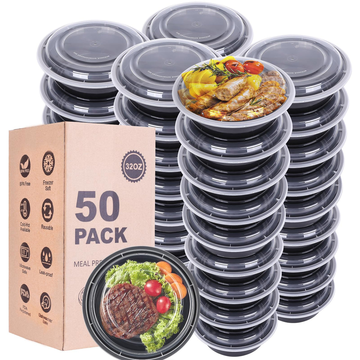 WGCC 32oz meal prep container with airtight lid keeps meals fresh and ready.