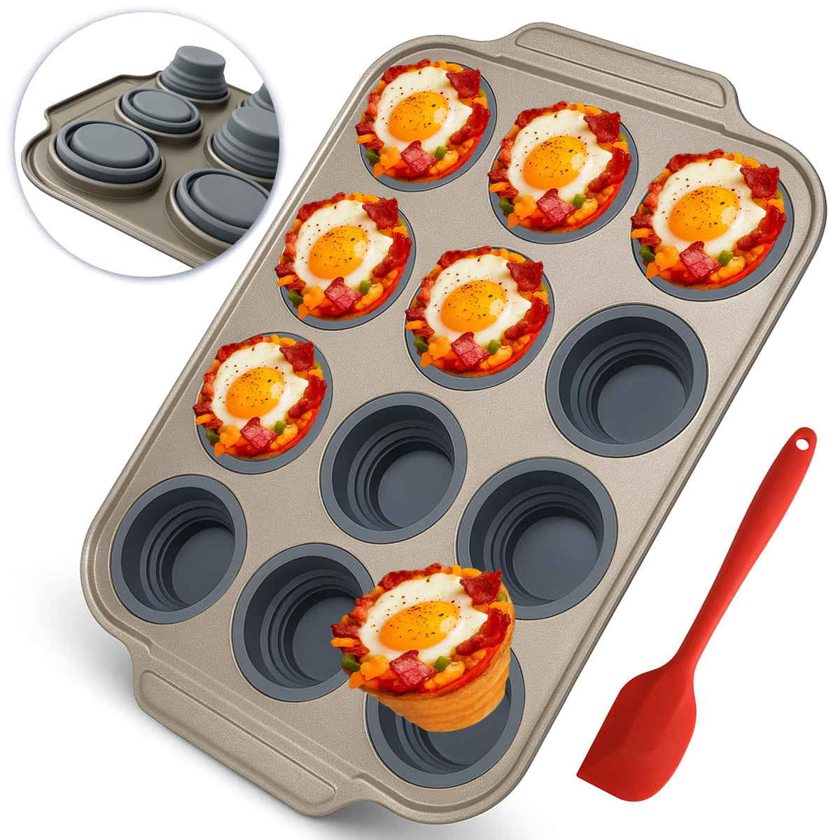 Whalead silicone muffin pan 12-cup with metal-reinforced frame for steady baking.