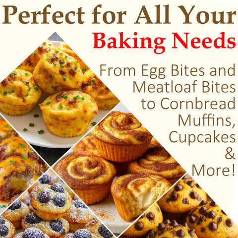 Whalead pan delivers muffins, cupcakes, or egg bites easily.