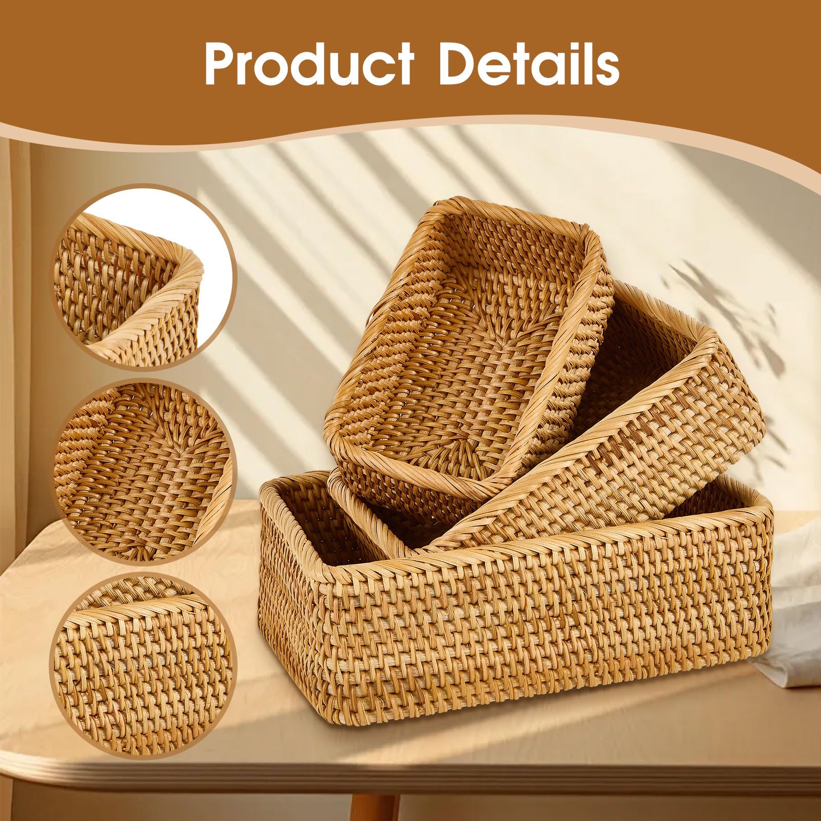 Whalehub handwoven rattan in warm hue enhances décor and organization.