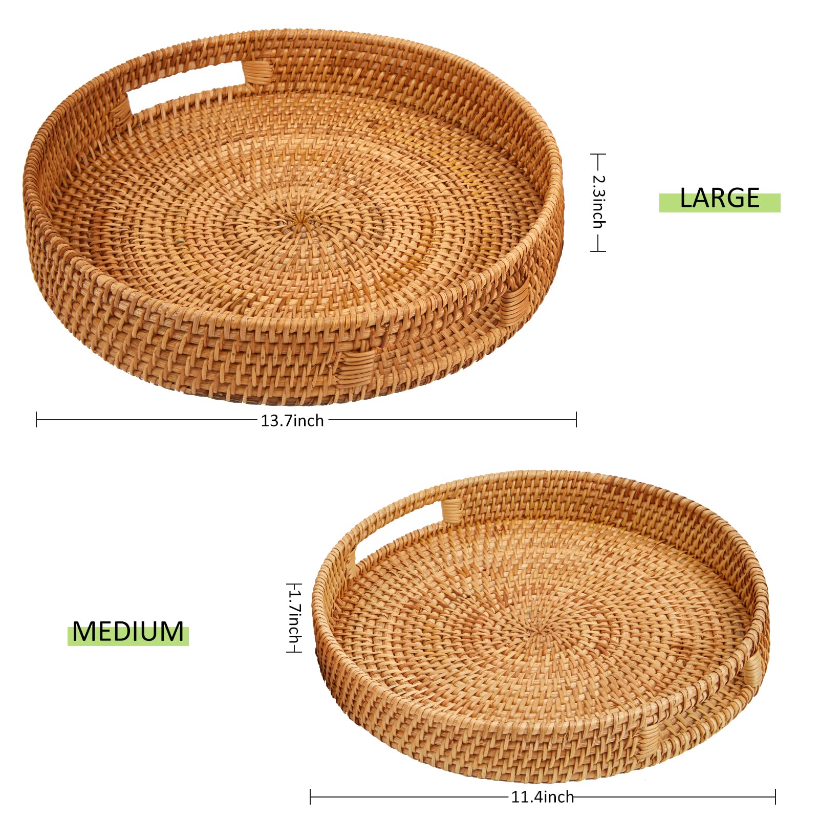Whalehub round rattan tray with medium handles for compact storage and decor.