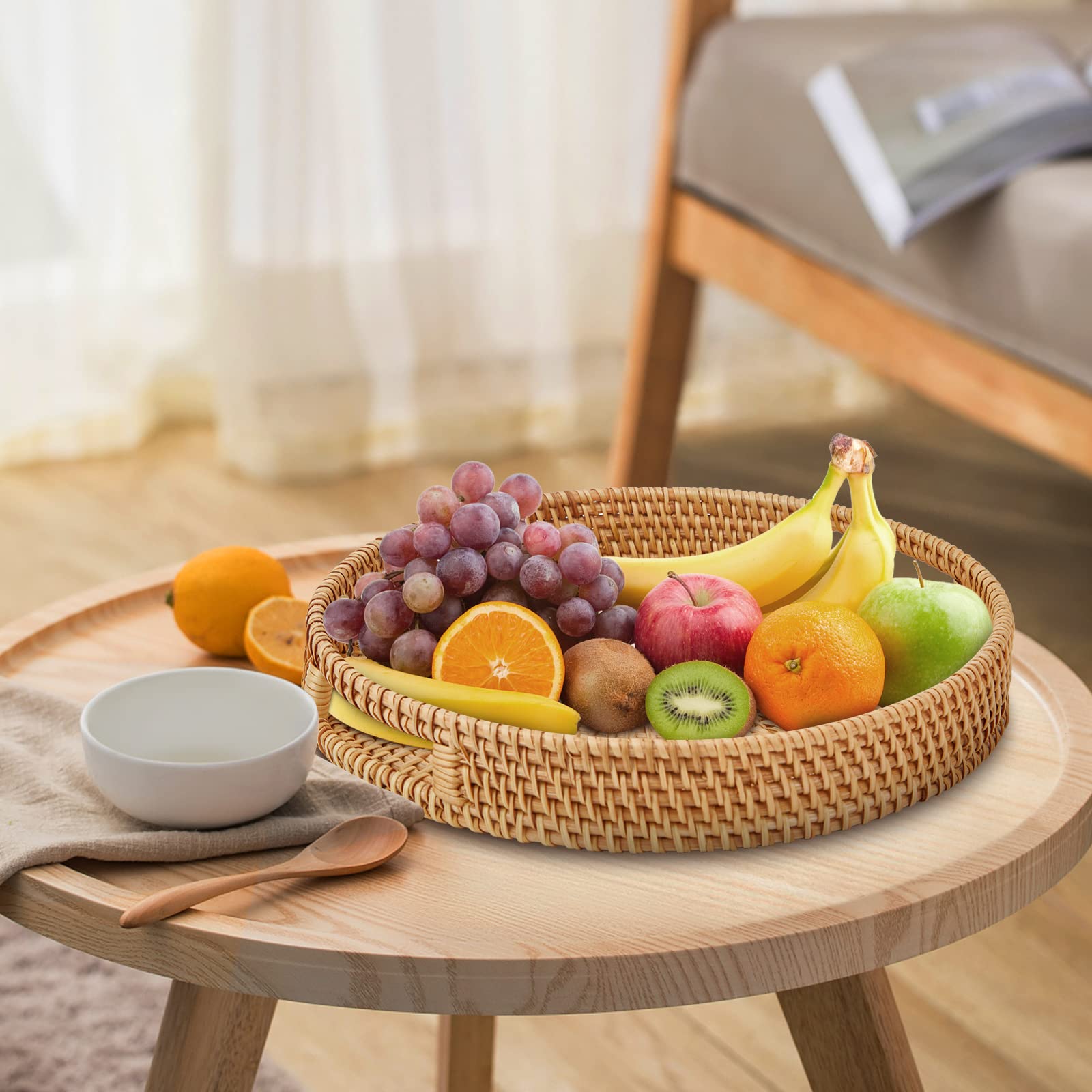 Whalehub round rattan tray set of two for versatile room organization.