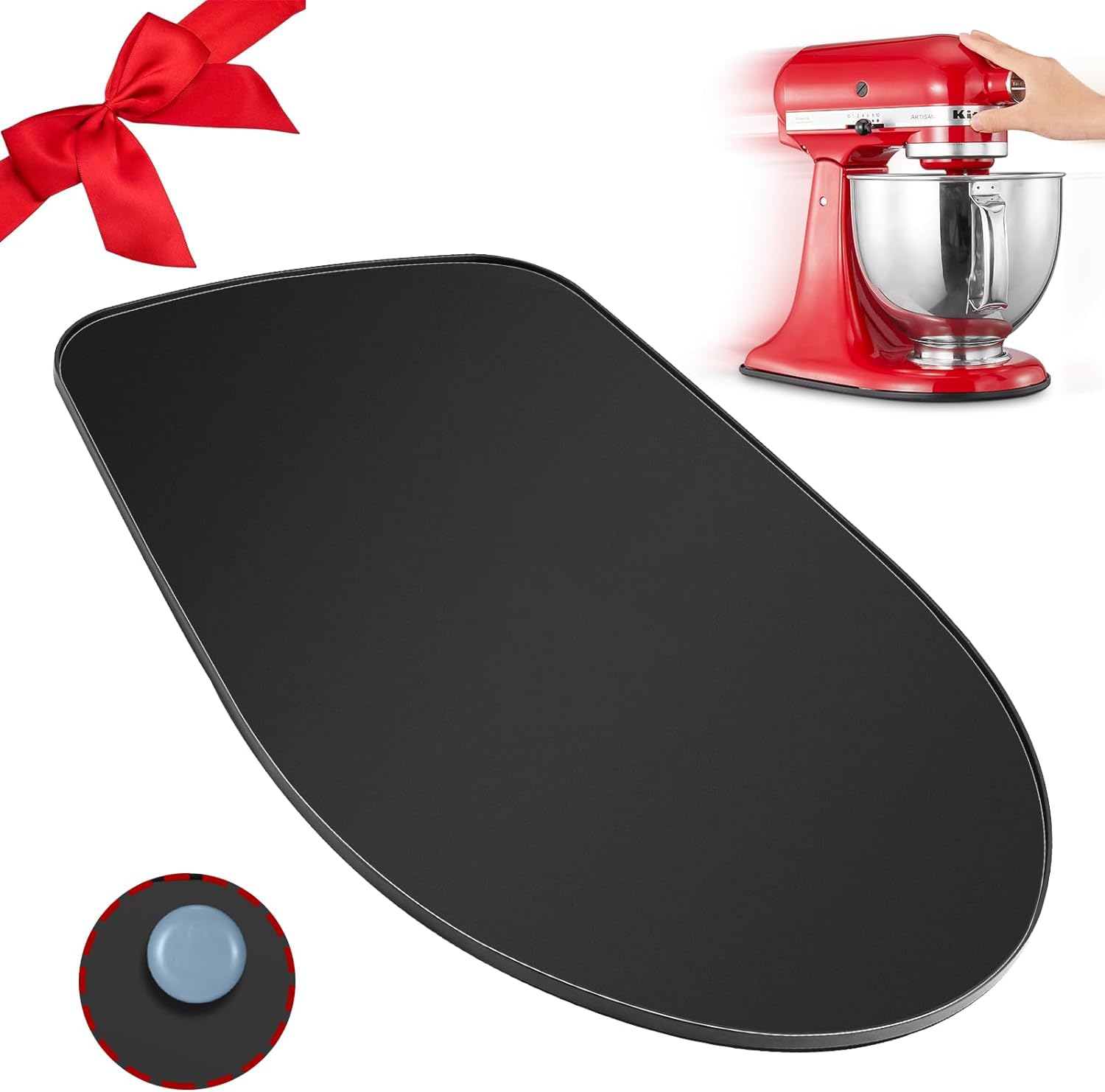 Whaleme sliding mat under a KitchenAid mixer, easy to slide on the counter.