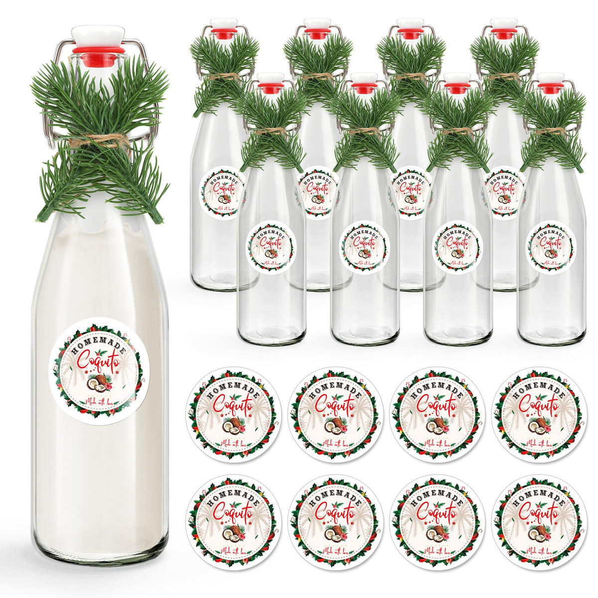 Whaline 8 coquito glass bottles 16oz with swing tops ready for festive beverages