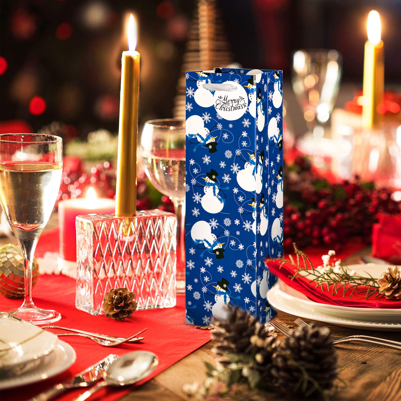 Whaline blue-silver wine bags enhance winter party decor and gifting.