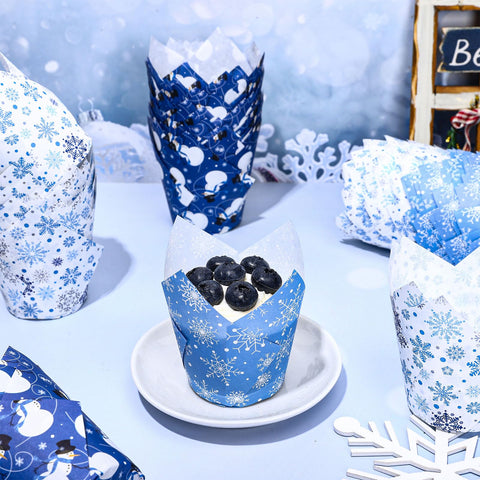 Whaline blue-white tulip cupcake liners in a 180-piece pack for parties