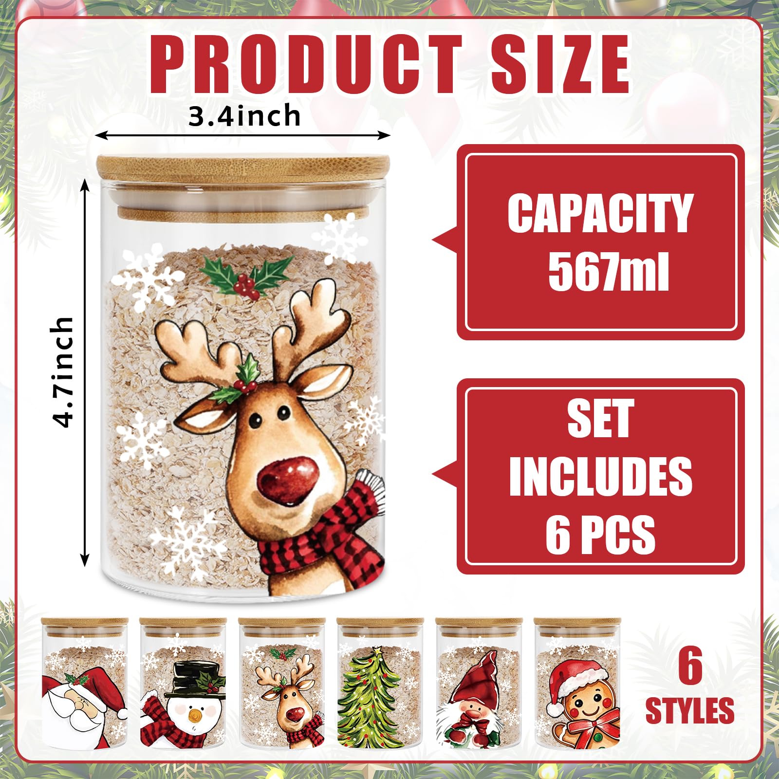 Whaline glass jar with snowman lid for tea, sugar, or snacks.