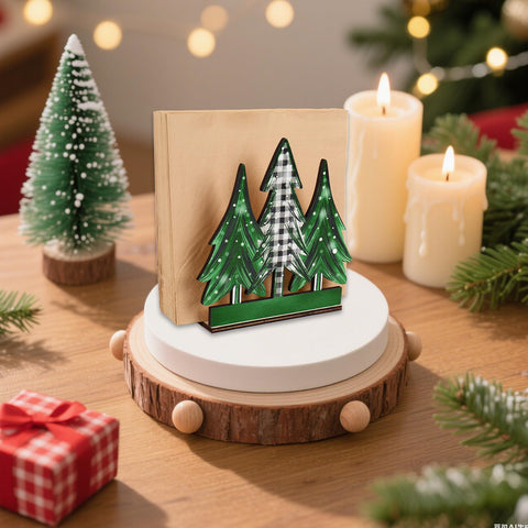 Whaline rustic wood and metal napkin holder complements diverse decor settings.