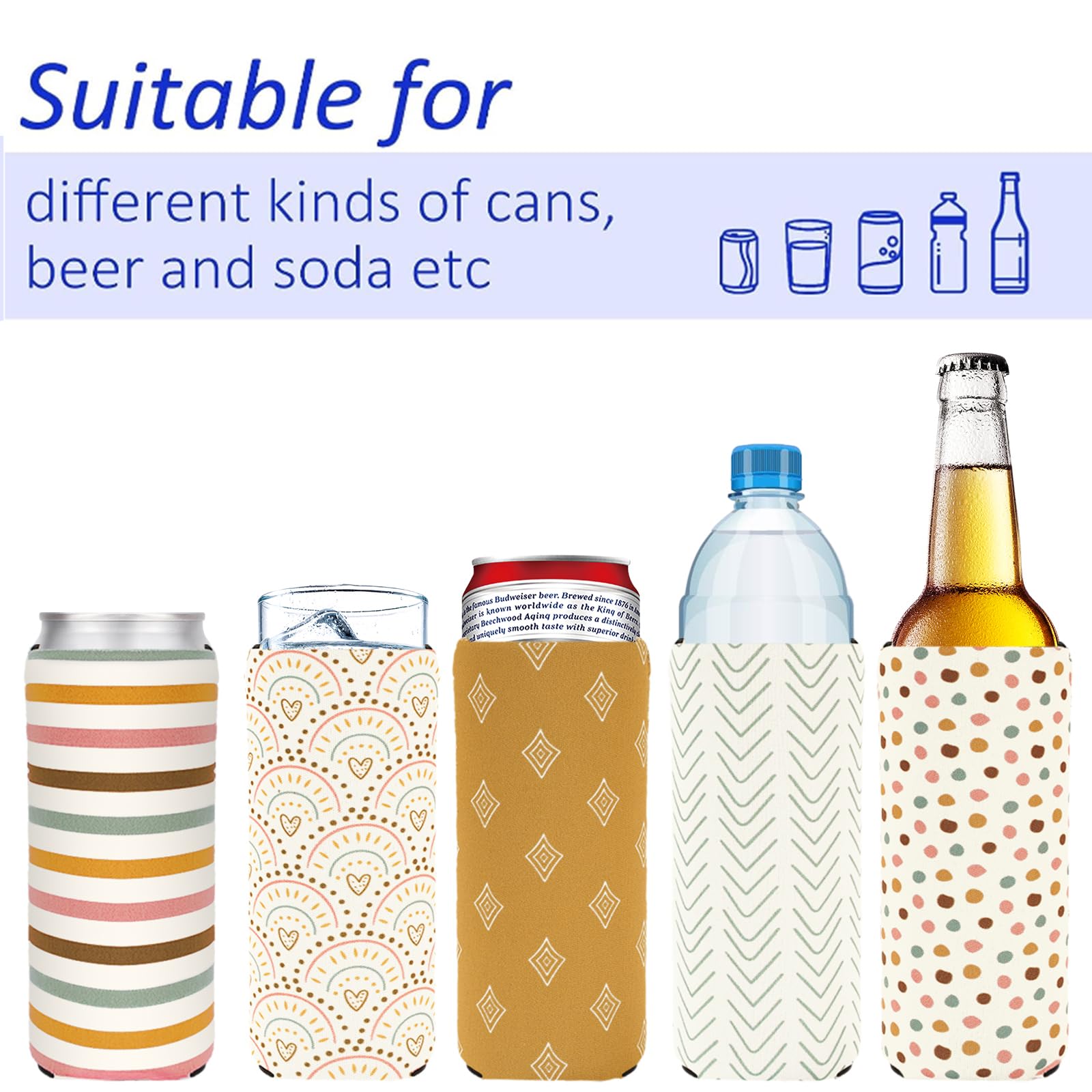 Whaline slim can sleeve boho-pattern-5 fits 12oz cans for easy handling.