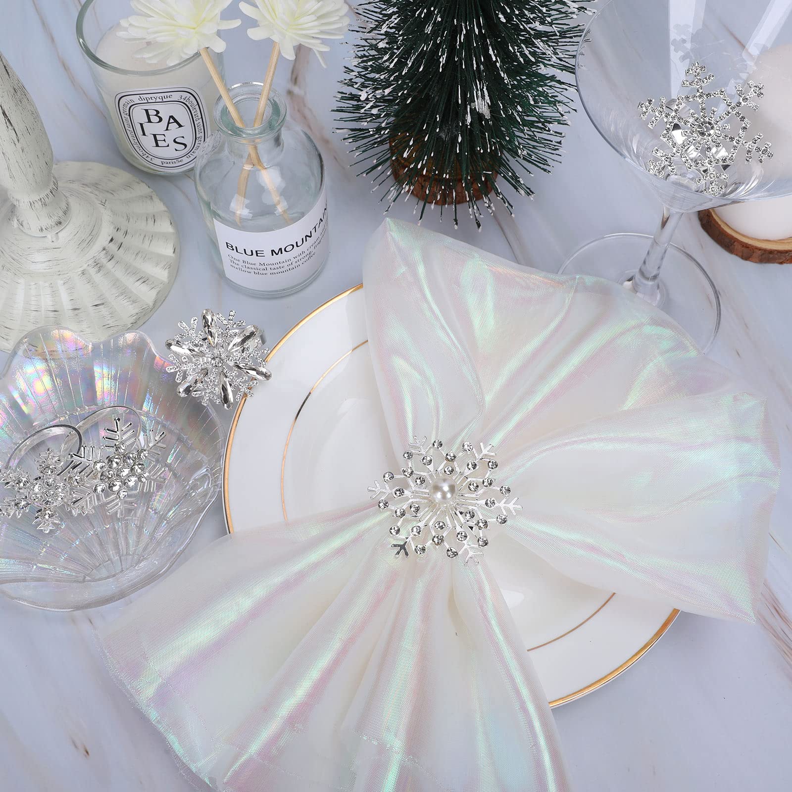 Whaline wedding or party table accents using silver snowflake rings