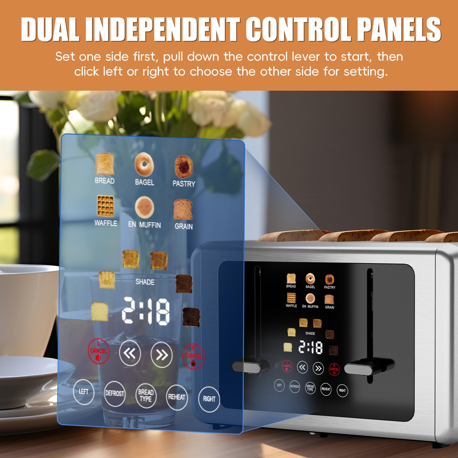 Whall toaster touchscreen controls highlight dual-zone toasting