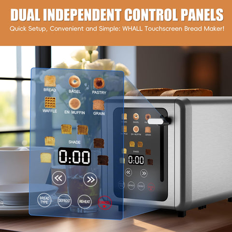 WHALL toaster with digital timer display for quick, predictable toasting results.