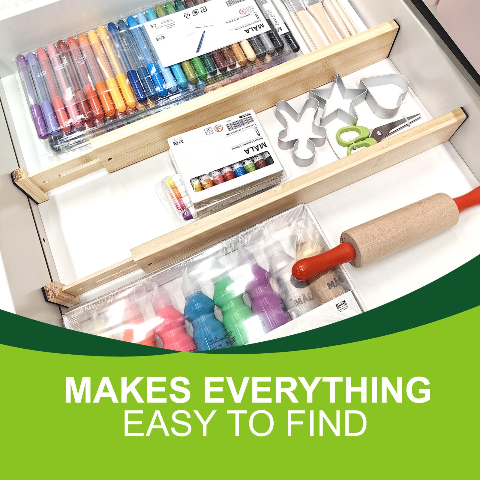 WHAMZ33 W versatile divider for kitchen, bedroom, or office drawers.