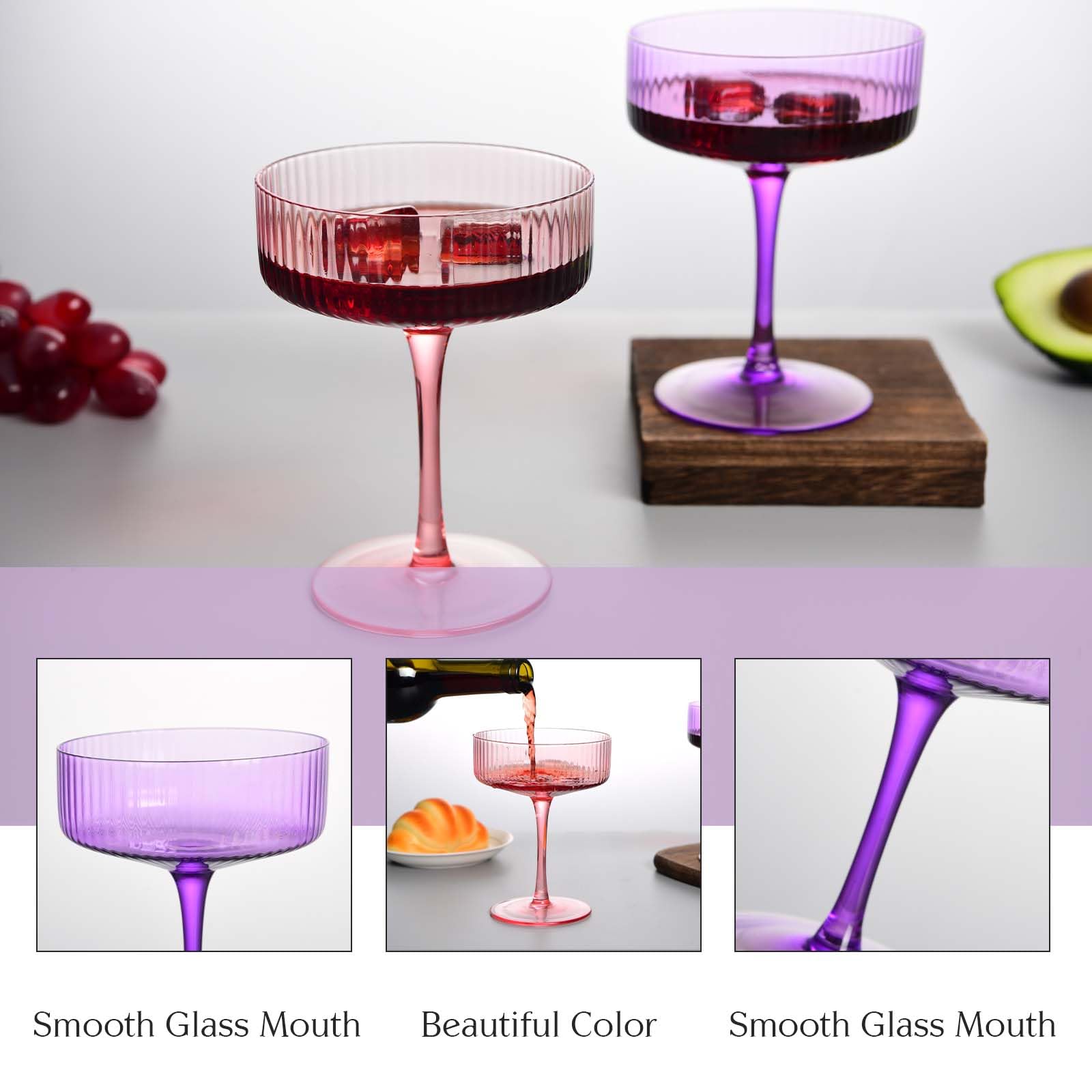 whatAmug ribbed coupe glasses 10 oz purple celebratory cocktails