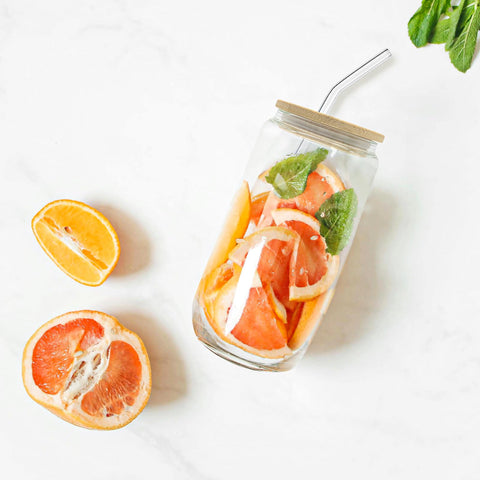 WHEATHUSK iced coffee in a beer-can shaped glass enhances presentation.