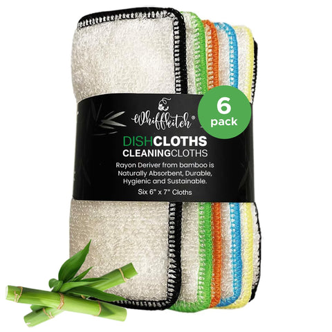 Whiffkitch dishcloth highlights bamboo-rayon material and eco-friendly choice.