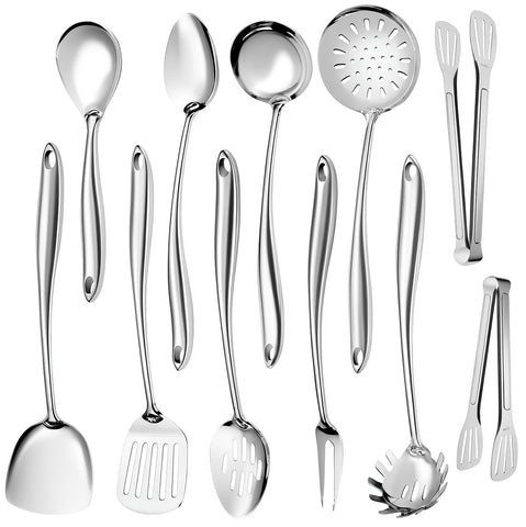 WHIFUTENS 11pc stainless spatula for durable flipping and high-heat cooking