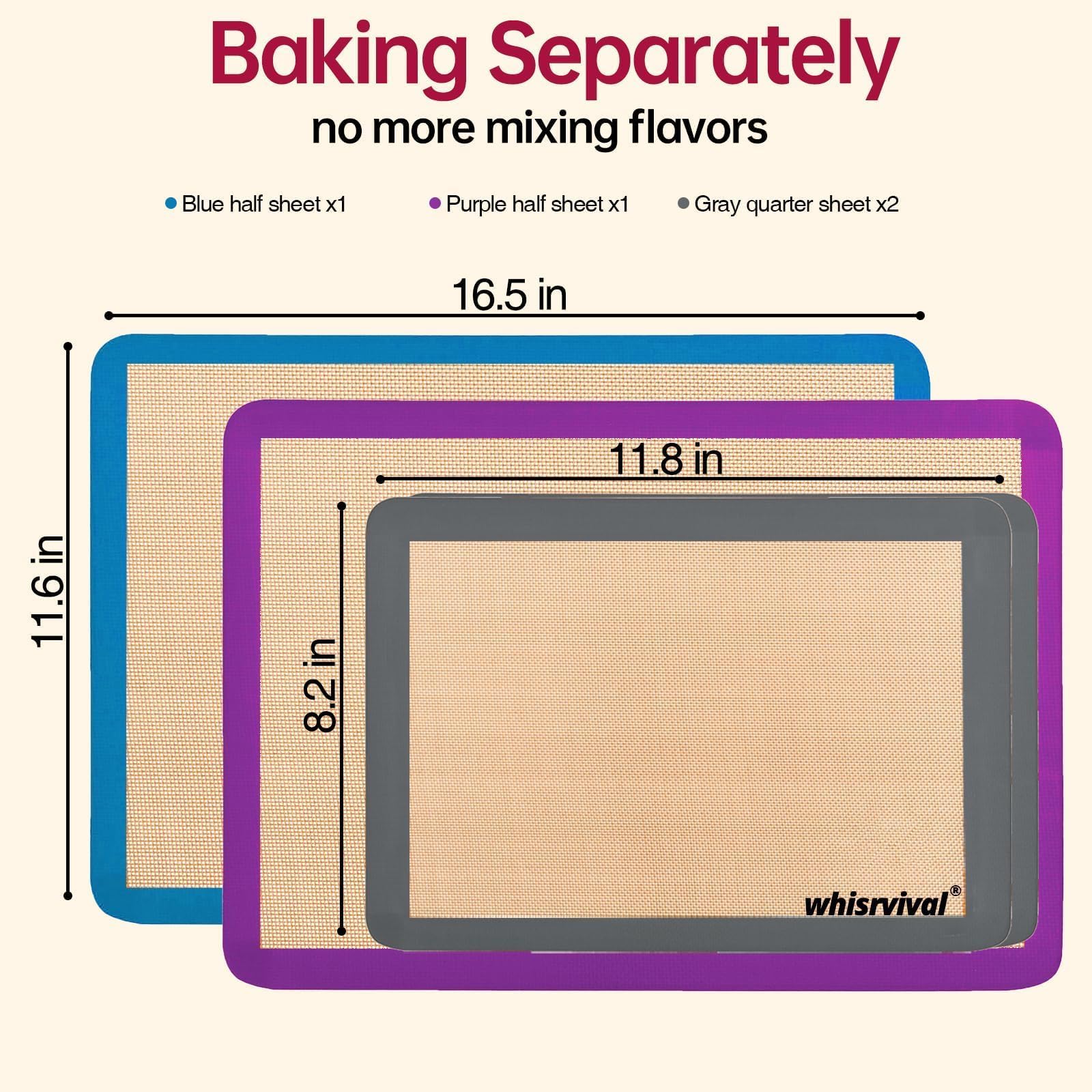 Whisrvival grey quarter mat on sheet with flavor separation.