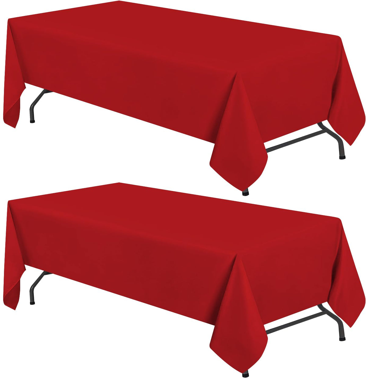 White Classic Wealuxe red tablecloth 60x102 on rectangular table for an elegant, stain-resistant setting.