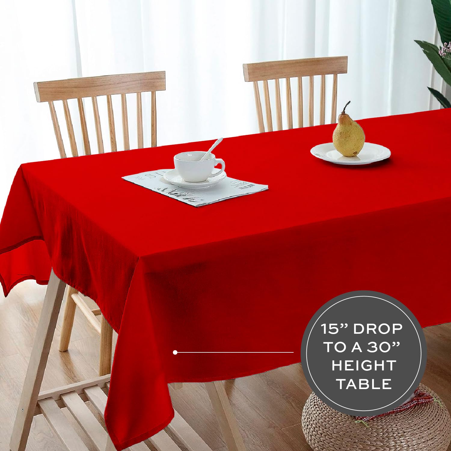 White Classic Wealuxe red tablecloth on cafe setup for refined, low-maintenance dining.