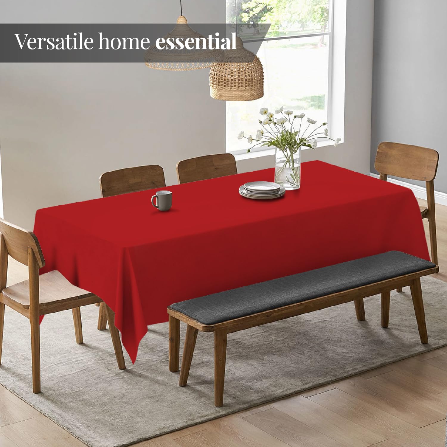 White Classic Wealuxe red tablecloth used for parties and events with versatile table coverage.