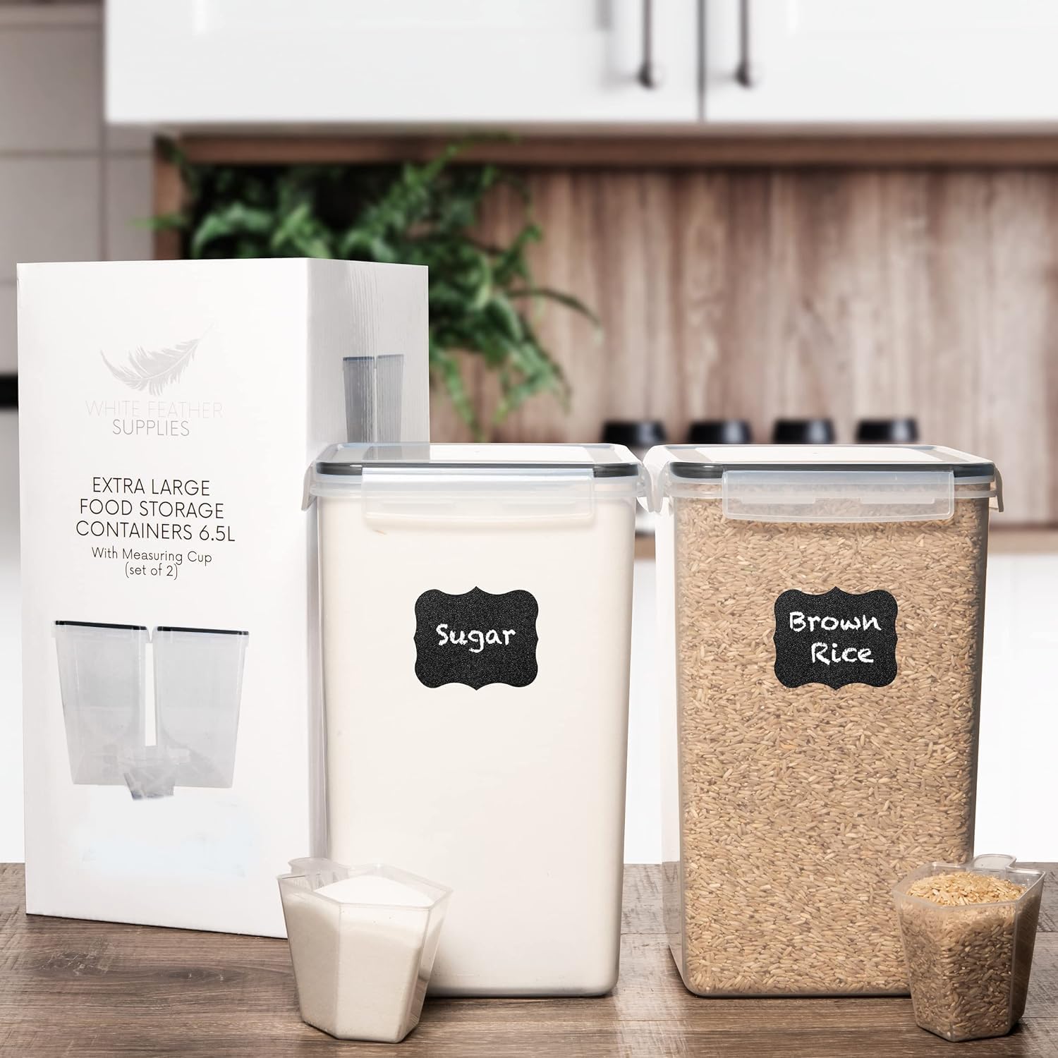 White Feather Supplies clear plastic body showcases contents for quick pantry checks