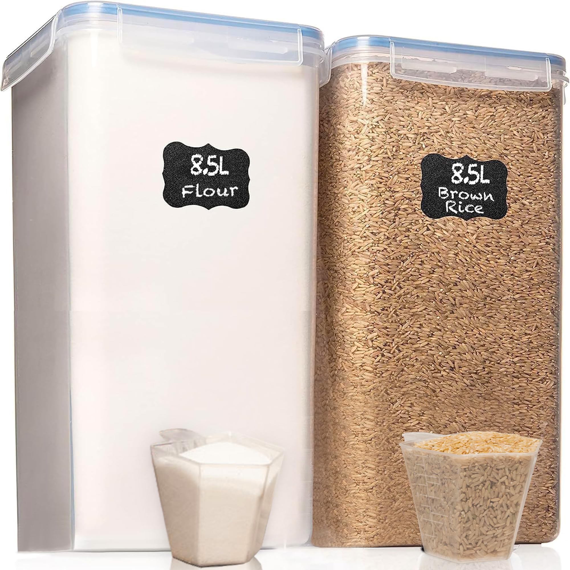 White Feather Supplies flour storage 8.5L with airtight lids keeps flour fresh and organized.