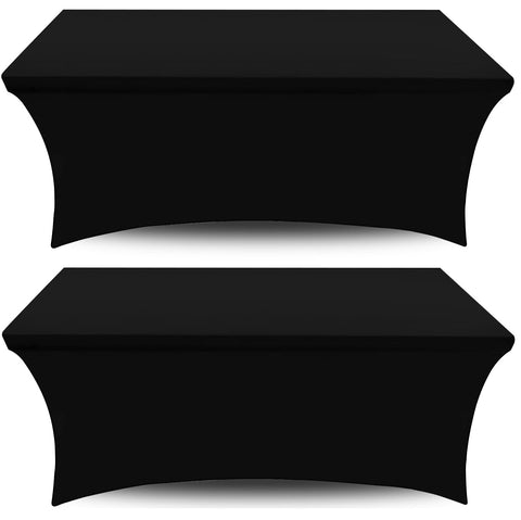 White Classic black spandex 6ft table cover placed on table for a sleek setup