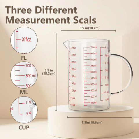 WhiteRhino 1000ml borosilicate glass measuring cup side view showing durable construction