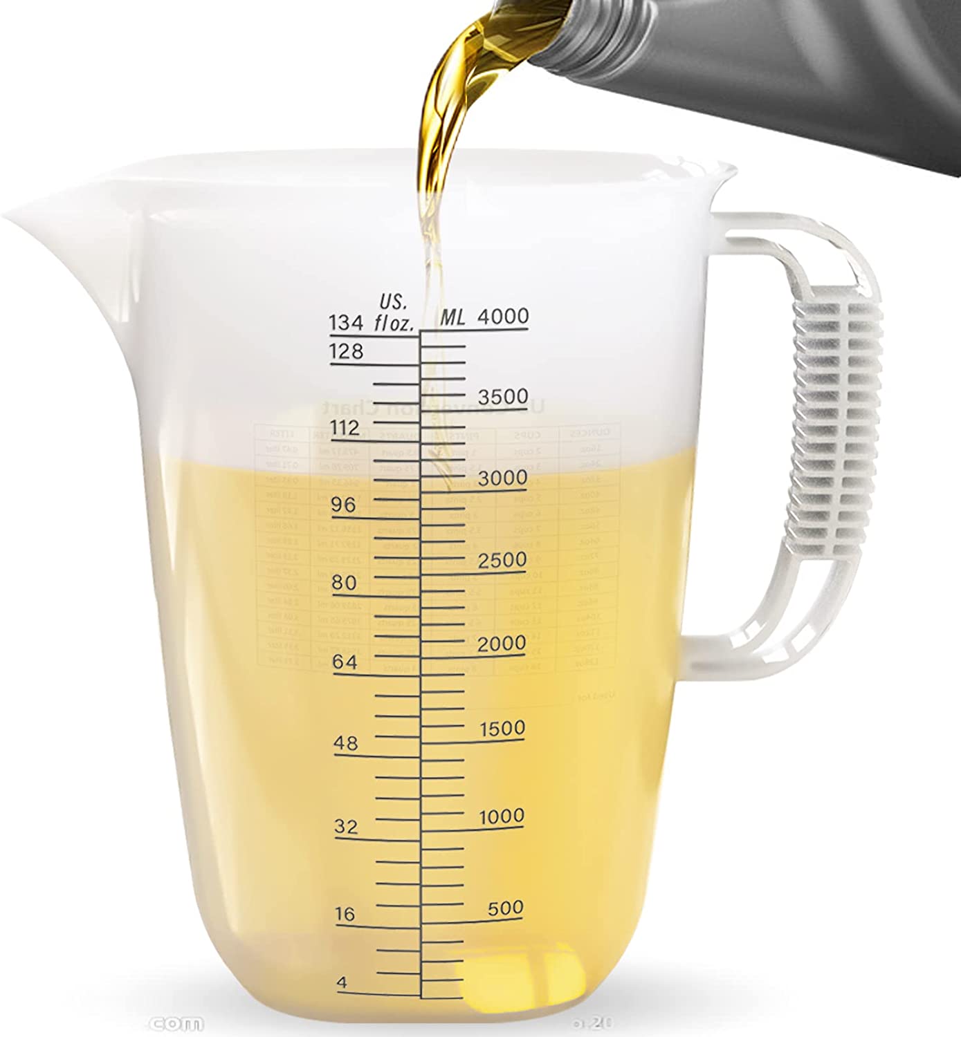 WhiteRhino 1 gallon measuring pitcher with embossed oz and ml marks for precise reading.